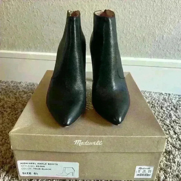 Black Madewell Jules leather high heel ankle booties size 6 1/2 E5368 - Picture 1 of 8